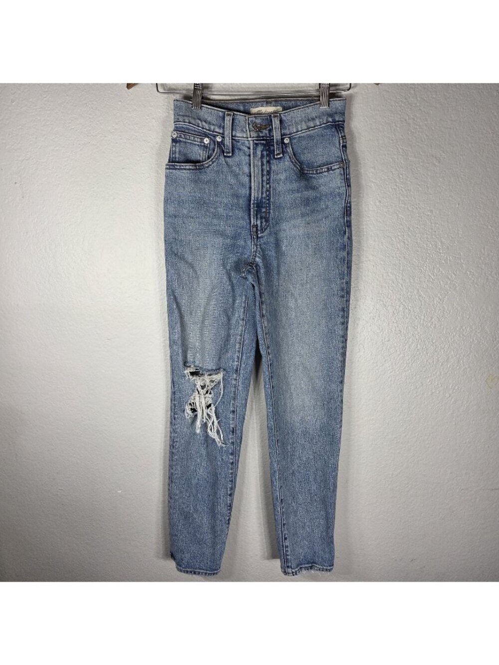 Madewell Jeans Sz 23 Blue The Perfect Vintage Jean Straight Raw Hem High Rise